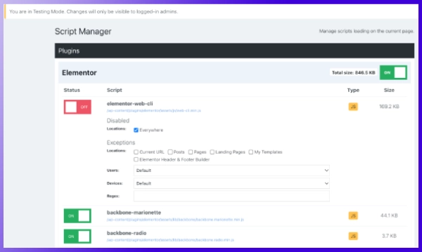 Perfmatters script manager